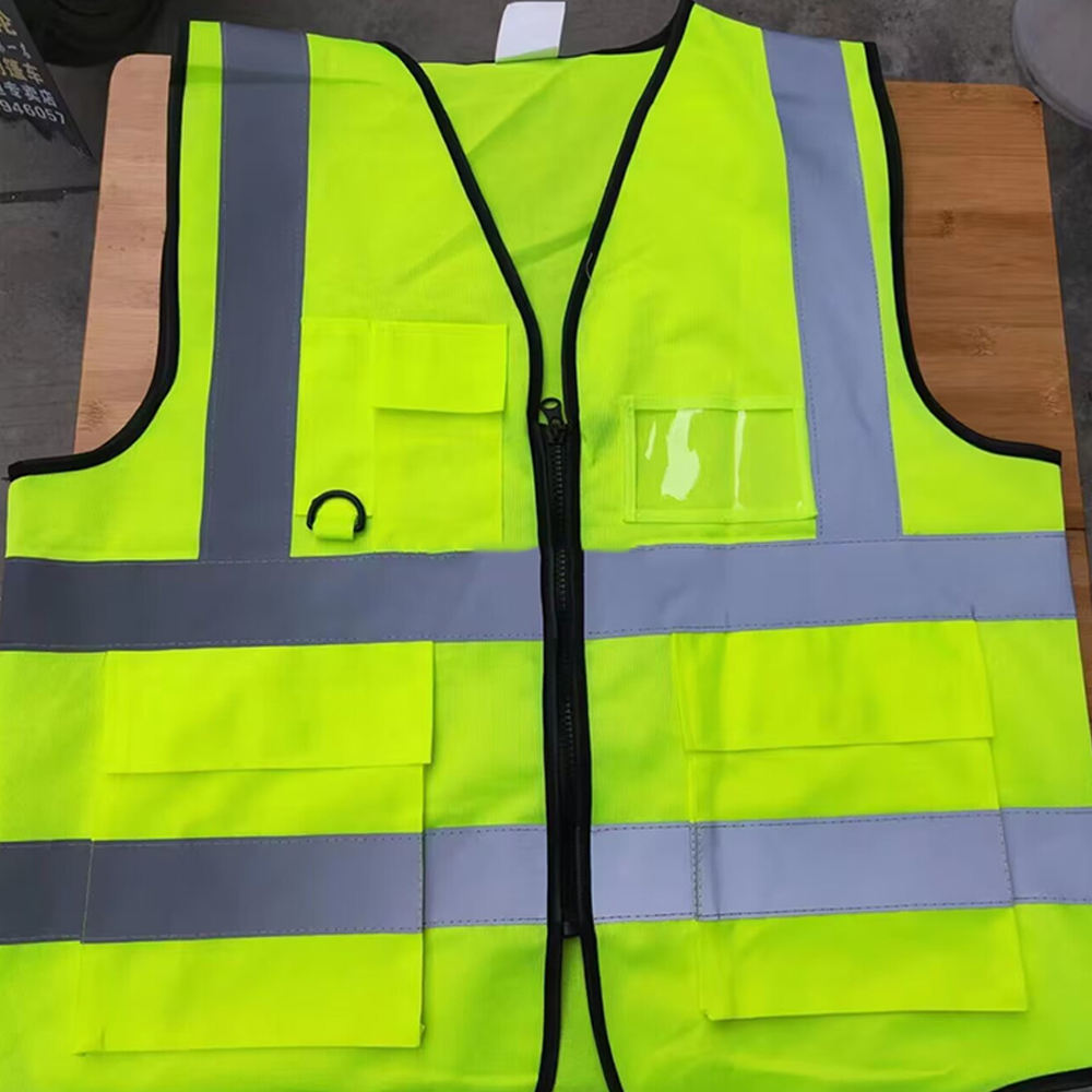 National Apparels Customized Black Reflective Safety Vest Company Logo With Pockets Custom Color Fluorescent Visibility Work Class 2 Safety Vest